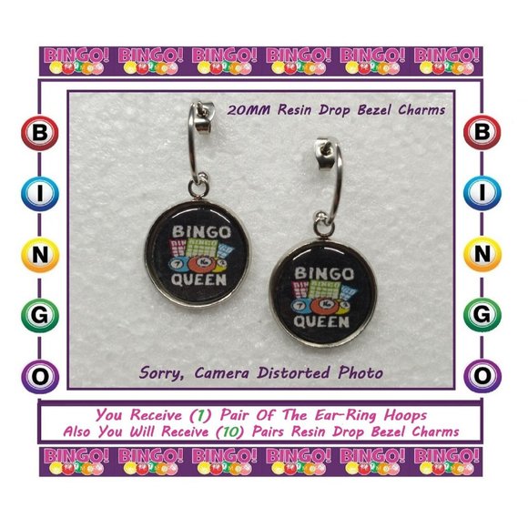Bingo Earrings (5) Sets Bingo Sweet Lucky Bingo Ball Earrings Button Earrings - Picture 5 of 8